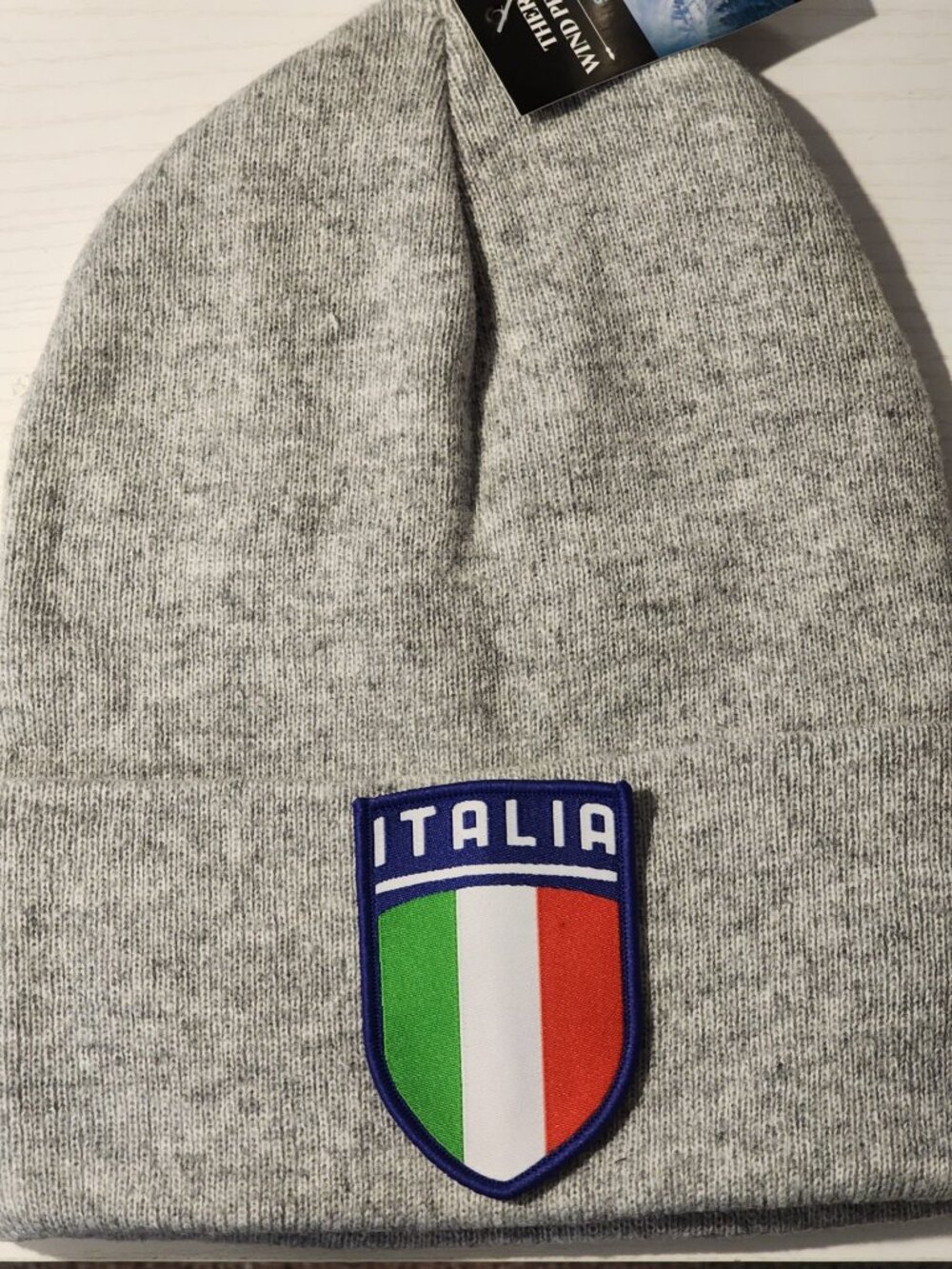 ITALIA Patched Knit Cuffed Beanie in Gray